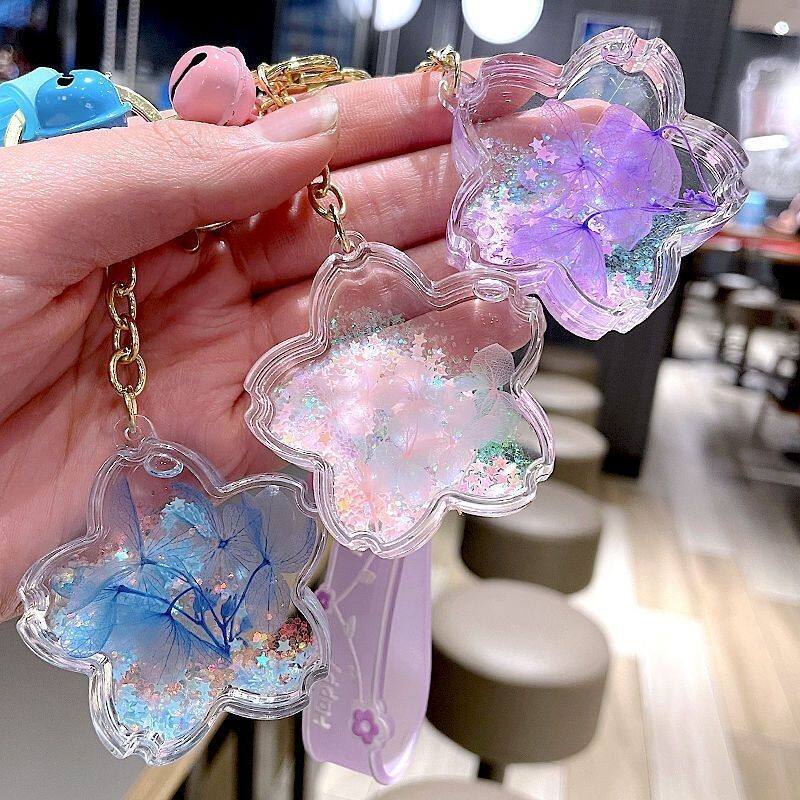 钥匙链女款精致流沙扣樱