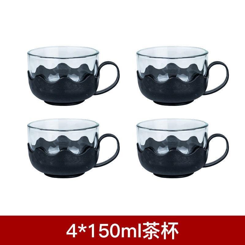 茶杯套装10只水杯家用茶杯耐热玻璃杯子带把手莲花杯花茶杯茶具全