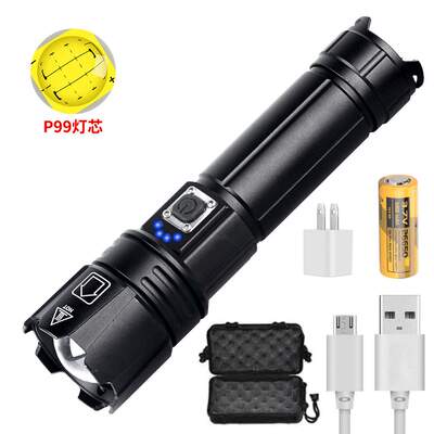 XHP99强光手电筒LED 伸缩变焦输入输出USB充电户外强光手电筒