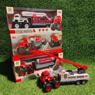 新款合金工程车玩具儿童故事消防车云梯车模型惯性玩具车地摊