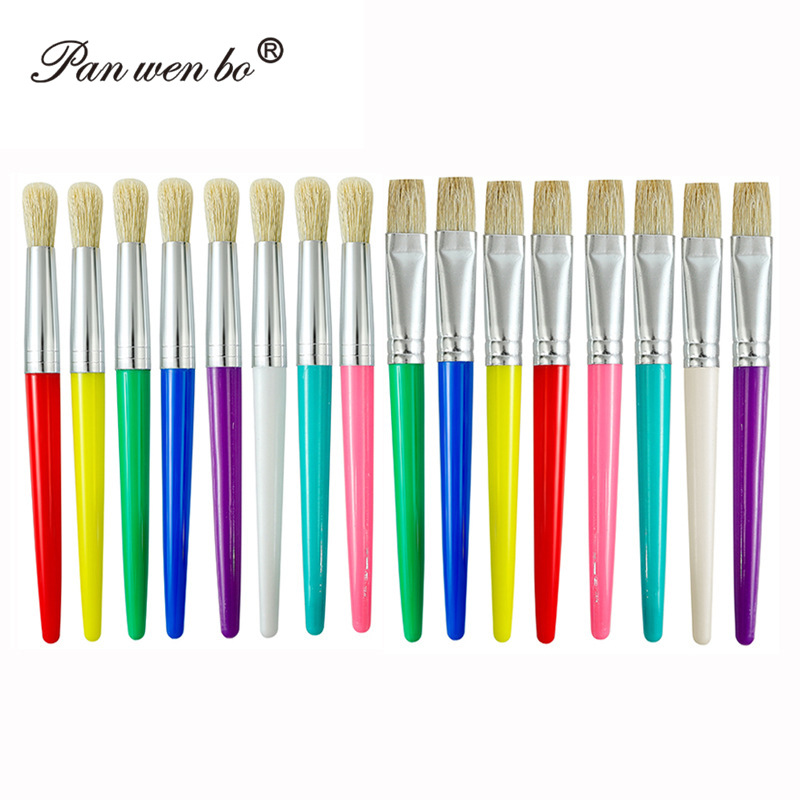 4支扁头猪毛绘画套装儿童diy涂鸦笔美术油画丙烯水粉水彩笔