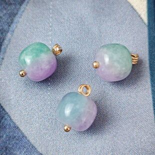 10mm天然玉石紫绿色桶珠纽扣旗袍衬衫汉服服饰扣新中式服饰辅料扣