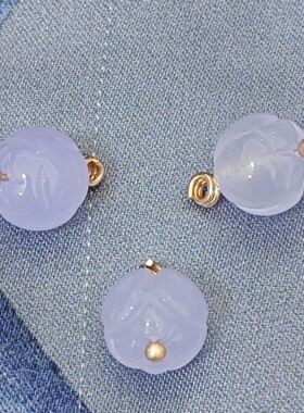 10mm天然石浅紫色莲花珠扣国风旗袍扣新中式服饰香云纱真丝衬衫扣