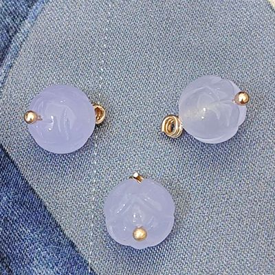 10mm天然石浅紫色莲花珠扣国风旗袍扣新中式服饰香云纱真丝衬衫扣