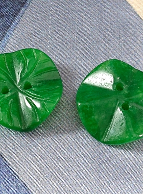 18mm天然玉石绿色荷花双孔纽扣新中式棉服大衣毛衣高端中式扣