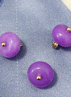 10mm旗袍紫色玉石纽扣中式衬衣花托手缝小扣子国风汉服唐装钮扣