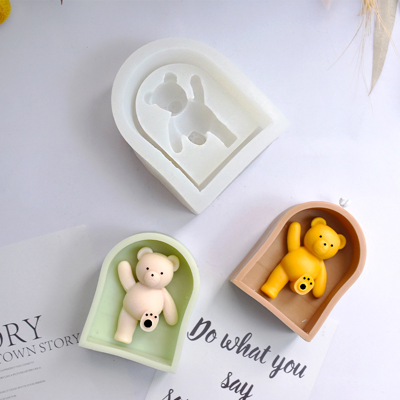 DIY拱形踢门熊硅胶模具踢腿造型家居石膏香薰蜡烛摆件