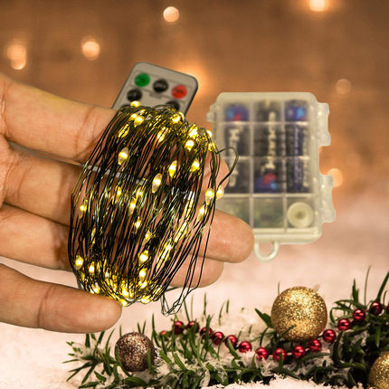 遥控圣诞树绿线灯串铜丝星星彩灯串灯圣诞藤条庭院装饰灯串