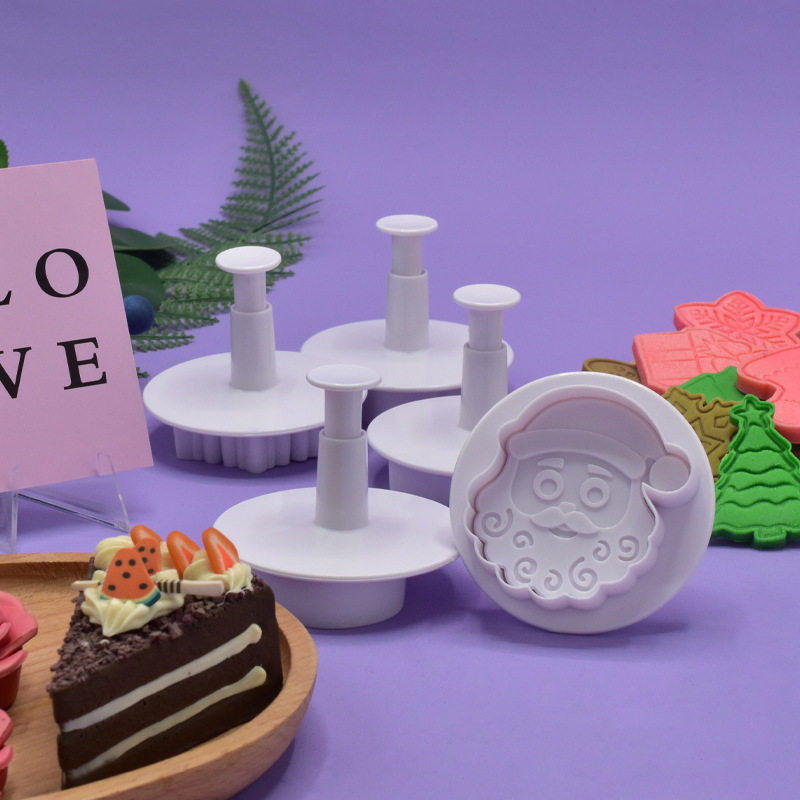 圣诞节蛋糕装饰模具白色塑料压模仿真饼干模烘焙四件套弹簧模