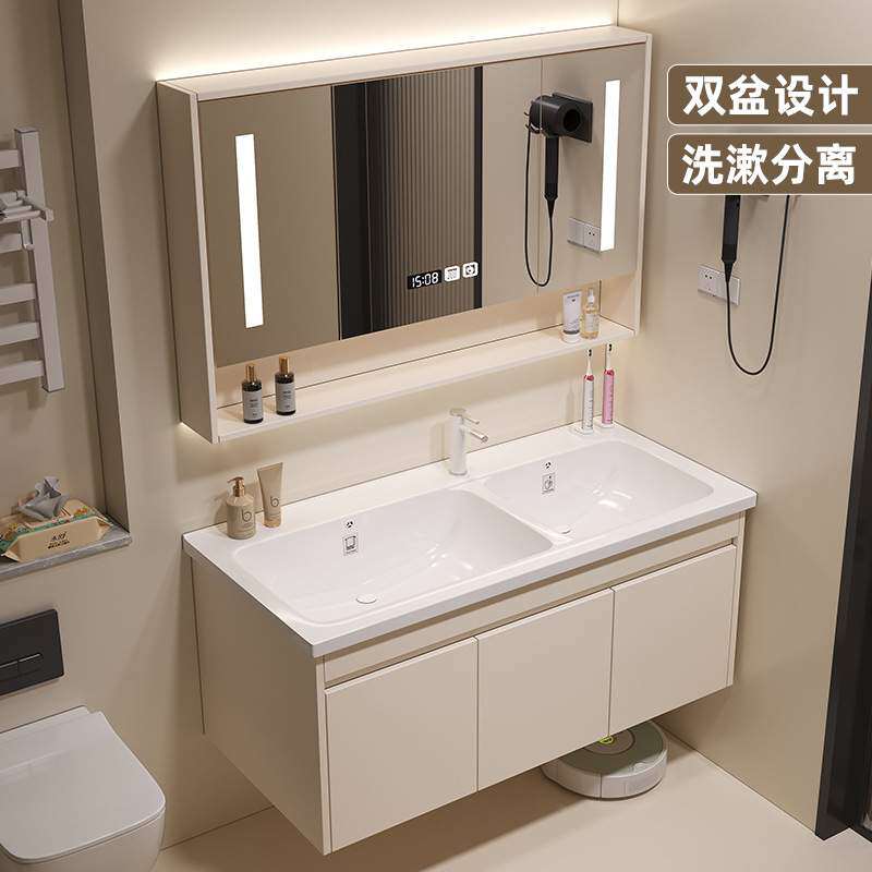 洗漱分离双盆浴室柜组合陶瓷一体盆洗手洗脸盆柜洗漱台套餐卫浴柜
