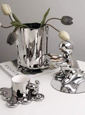 贝汉美创意电镀暴力熊摆件客厅玄关电视柜家居装饰品轻奢陶瓷托盘