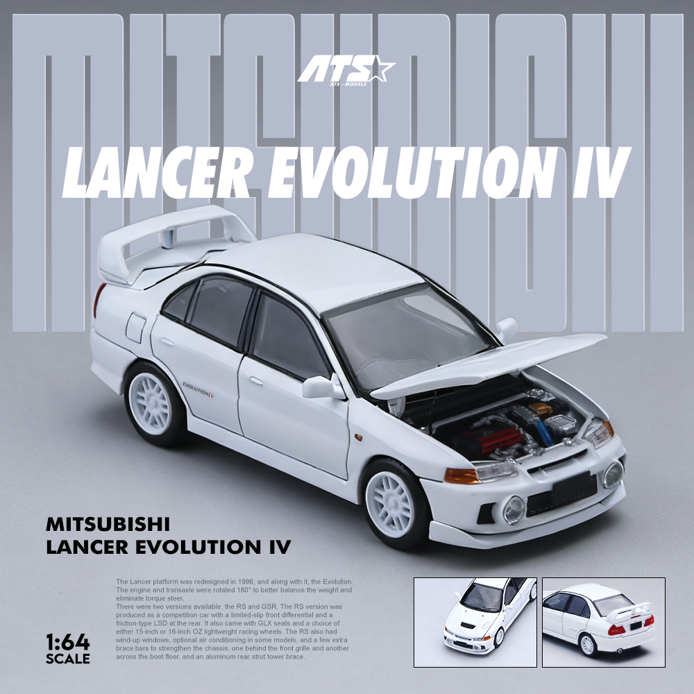 壹号站台|ATS 1:64 三菱EVO 4代 白色 仿真合金汽车模型 摆件造型