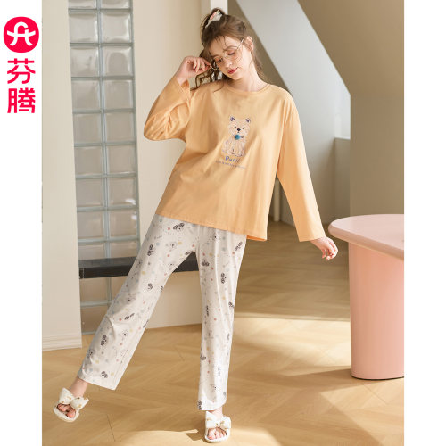 芬腾服饰秋季新款睡衣女纯棉长袖