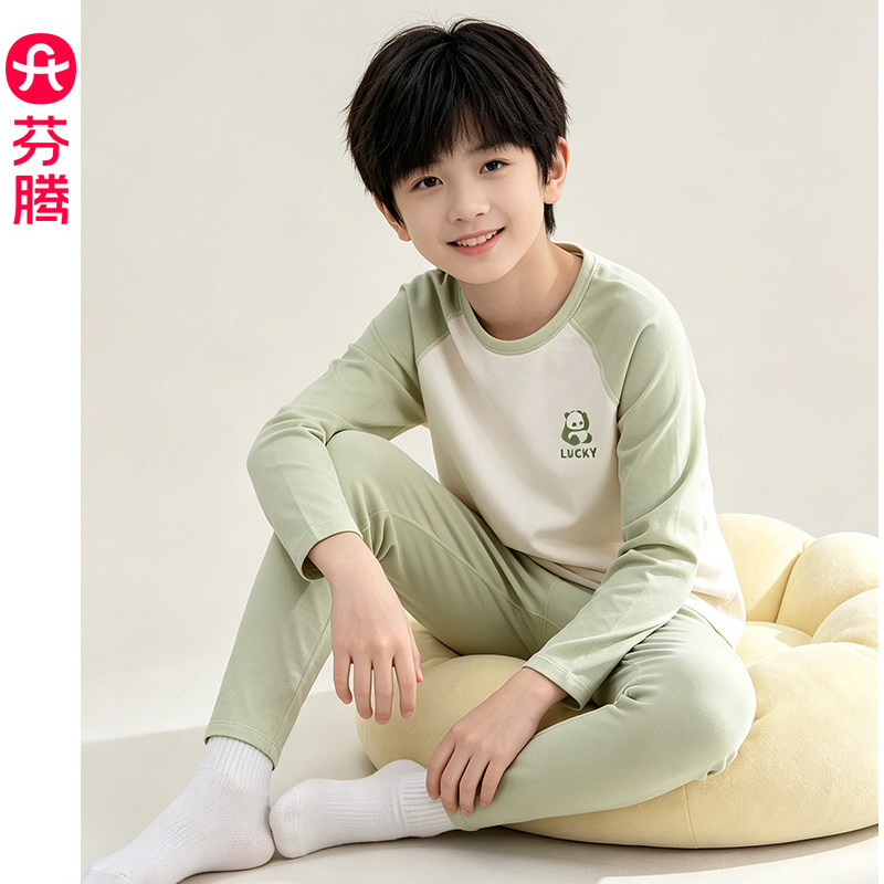 芬腾服饰A类抗菌纯棉秋衣秋裤男童长袖睡衣2026秋儿童家居服套装