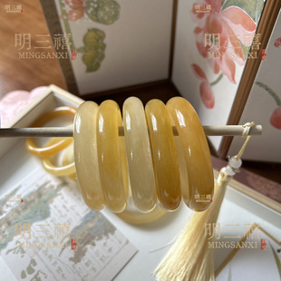 冰种玉镯天然玉石手镯黄玉翡翠手镯新中式黄翡余太翠黄龙玉手镯