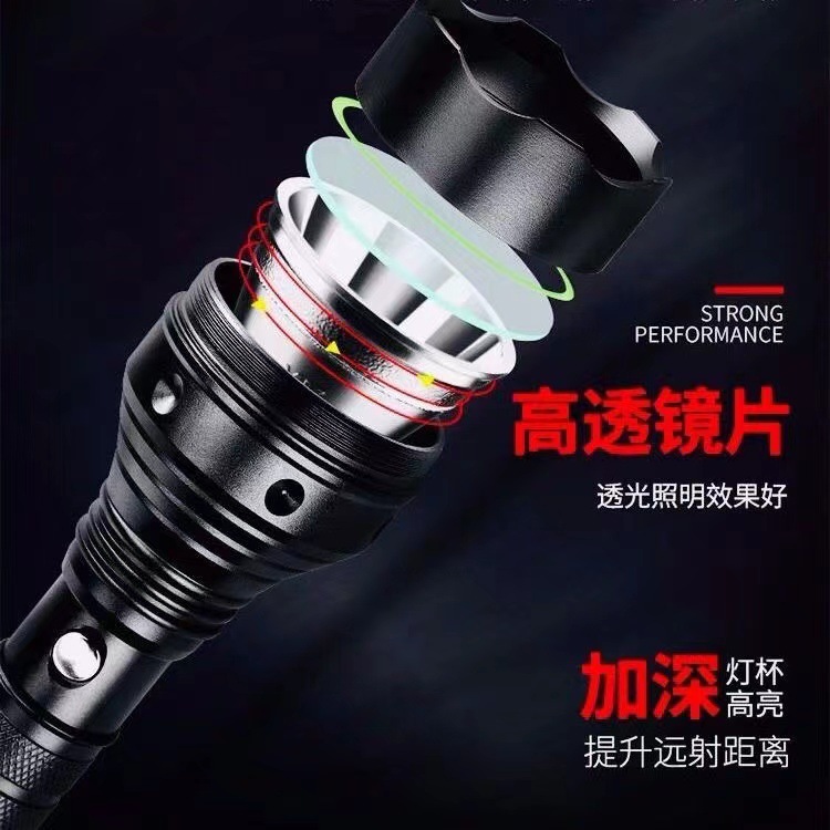 户外防暴强光手电筒充电超亮远射多功能防水安保巡逻特种兵探照灯