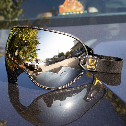 SOMAN复古摩托车头盔绑带式通用镜片机车头盔防风镜护目镜片T3