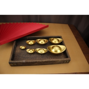 纯铜沙金元宝黄铜元宝实心沙金纯铜工艺品摆件镇尺仿金纯金条