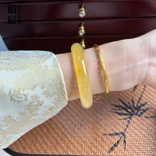 黄龙玉手镯冰种玉镯女天然玉石手镯平替黄玉翡翠色黄翡新中式镯子