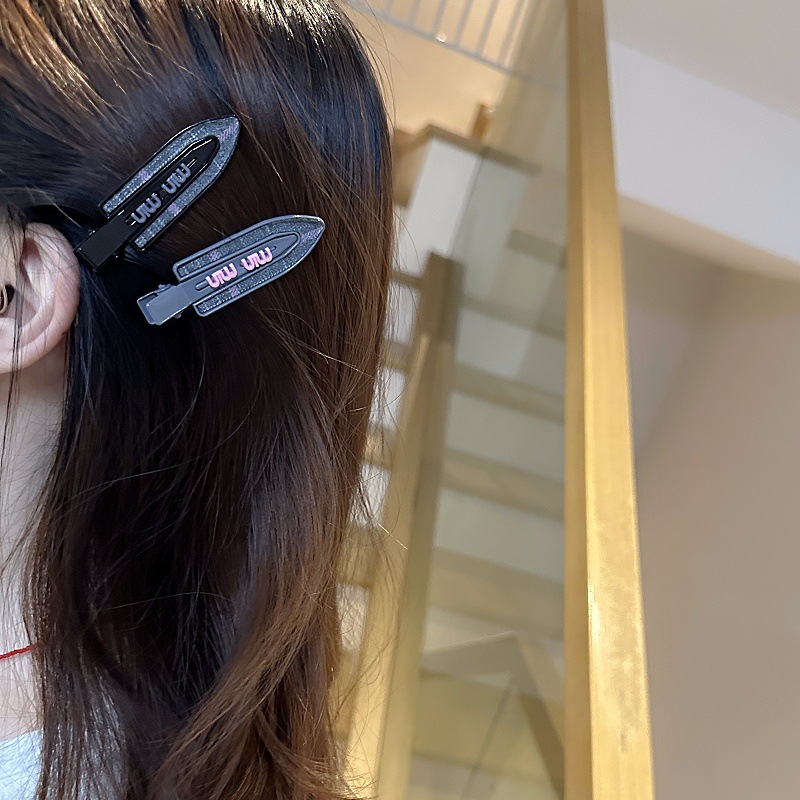 韩国新款复古灰色粉色字母无痕发夹刘海夹子发饰侧边夹碎发鸭嘴夹