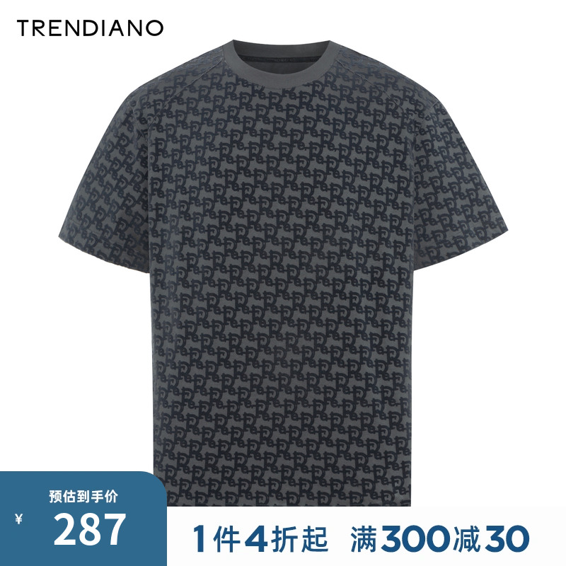 TRENDIANO经典系列2023新款夏季雅致品味提花短袖微阔T恤男