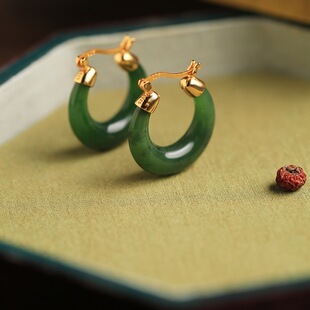 国风和田玉耳环公主平安扣转运小众设计感圆圈耳扣耳饰新中式 耳钉