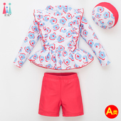 女童游泳衣儿童长袖 女孩2024新款 宝宝洋气分体泡温泉防晒速干泳衣