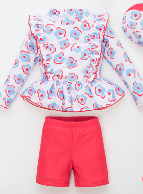 女童游泳衣儿童长袖女孩2024新款宝宝洋气分体泡温泉防晒速干泳衣