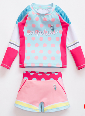 儿童泳衣长袖女童中小童游泳衣女孩学生韩国少女保守防晒分体泳装