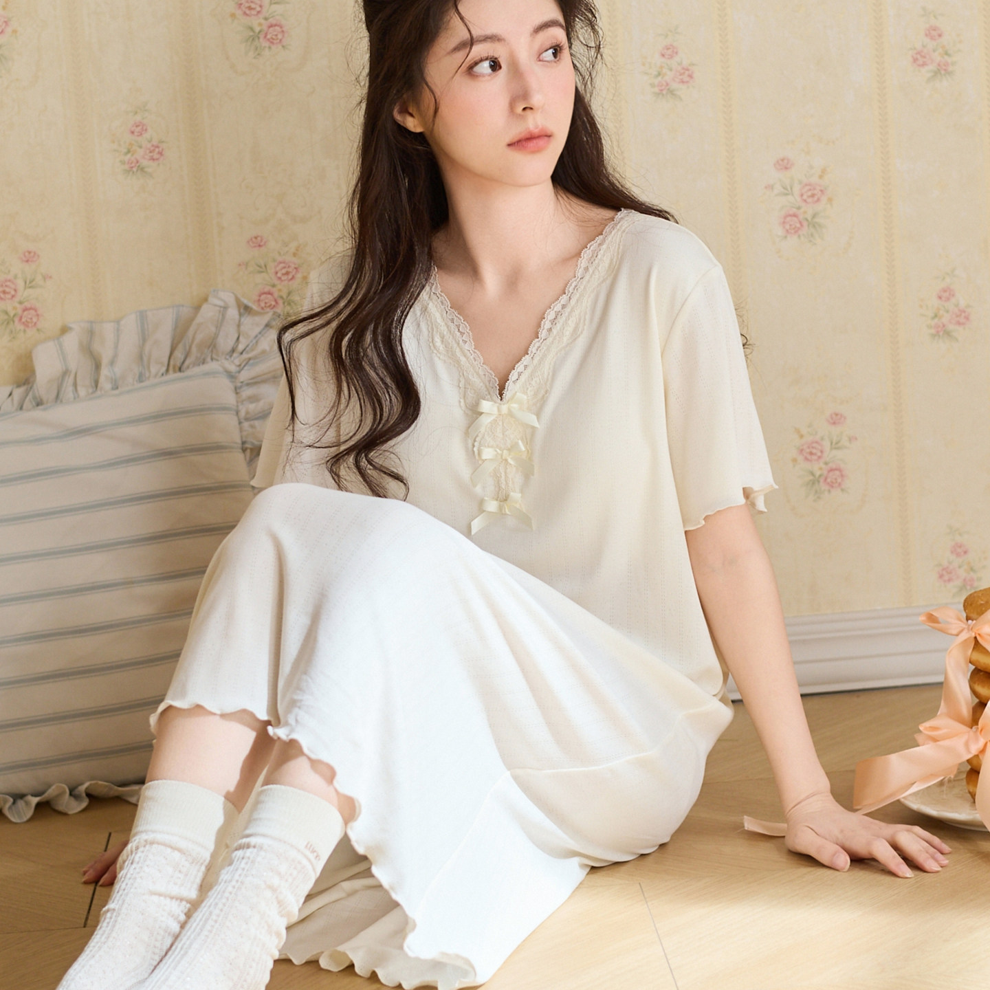 软绵日常 带胸垫睡裙女夏季软糯莫代尔短袖女士睡衣裙家居服