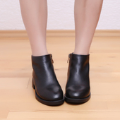 KUFENBERG 顾芳博歌软小牛皮中跟侧拉链粗跟宽楦方跟踝靴靴子