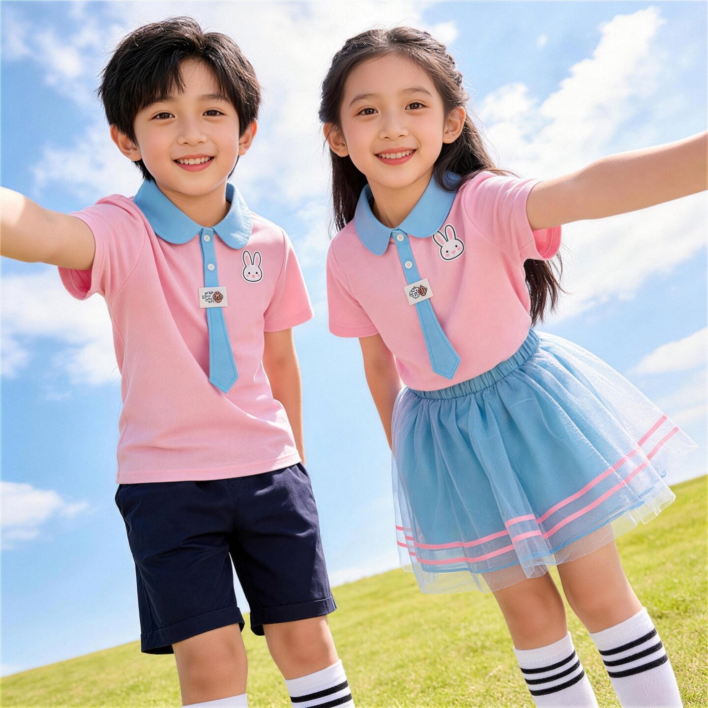小学生春秋装班服舞蹈服夏款校服海军风运动会学院风T恤合唱夏装