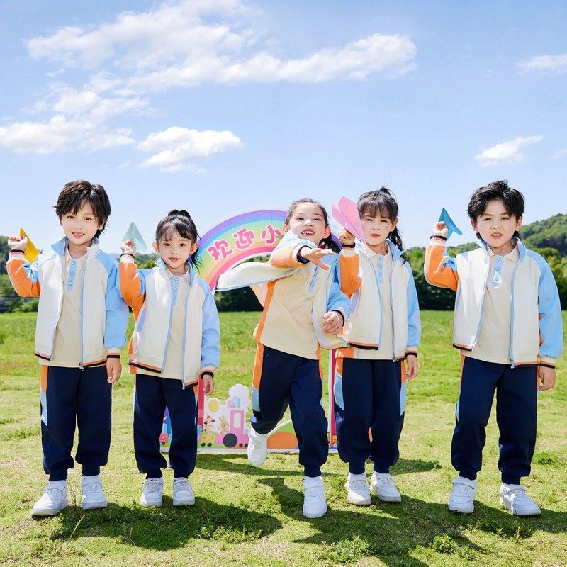 小学生校服长袖可爱运动短裤六一儿童表演服夏令营大班夏装天蓝