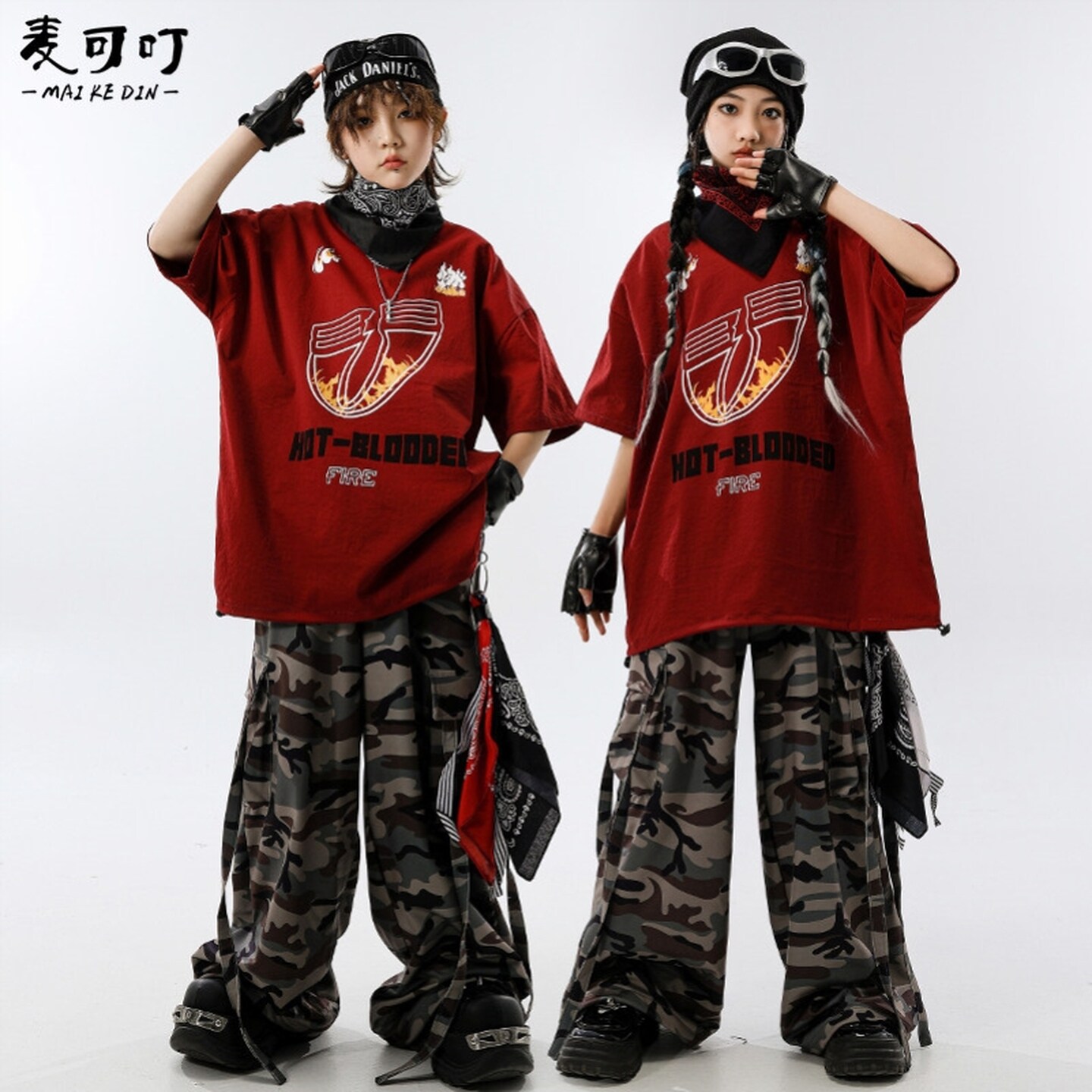 街舞服女童黑皮蓝色潮服酷帅迷彩裤架子鼓马甲国潮格子衬衫端午