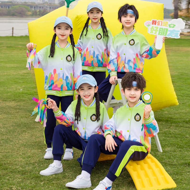 学院风校服棒球服圆领短袖衬衫运动会年级教师男童班级大班蓝白色