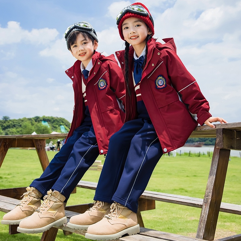 英伦风班服运动服装表演运动休闲班级红色男女款儿童韩版外套蓝白