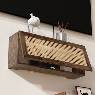 不伤墙路由器放置架实木路由器收纳盒壁挂式wifi电线集线盒接线板