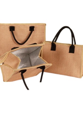 早餐保温袋拉链麻布手提袋铝箔加厚防水孕妇防辐带餐保温饭盒包广