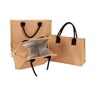 早餐保温袋拉链麻布手提袋铝箔加厚防水孕妇防辐带餐保温饭盒包广