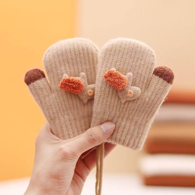 手套挂脖绳子儿童挂脖手套秋冬季1-3岁1婴幼儿男宝宝女童加绒毛线