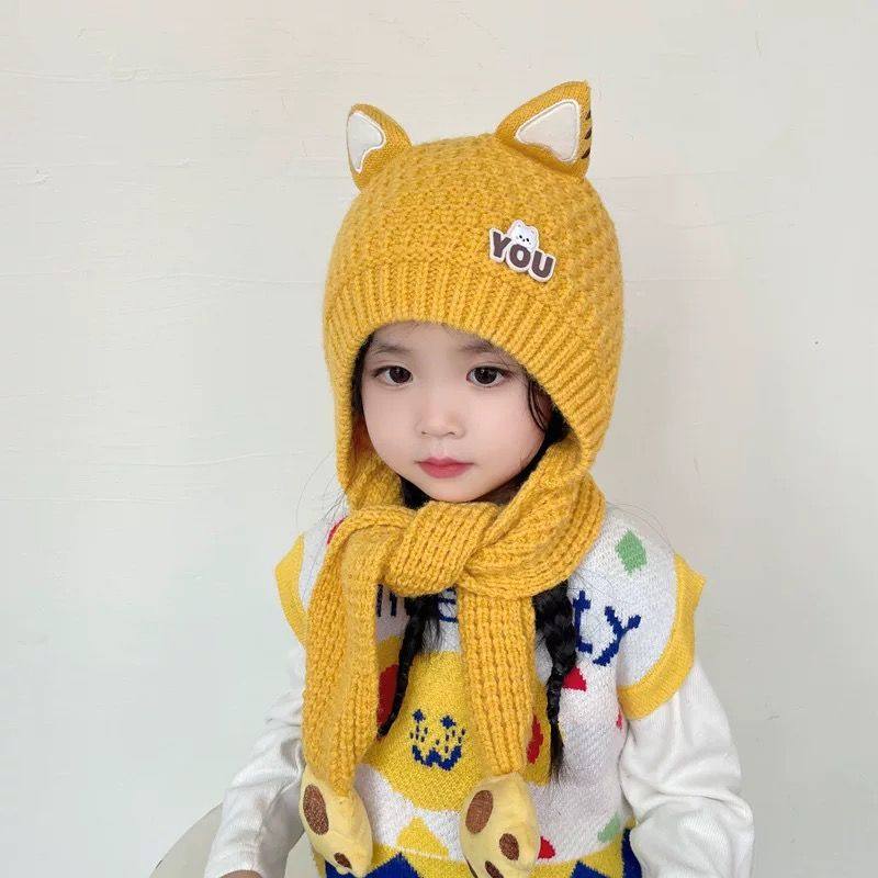 围脖二合一帽子儿童帽子秋冬新款宝宝可爱男女童加绒帽子围巾一体,童装/婴儿装/亲子装,多件套 帽子、围巾、手套等组合,淘宝优惠券,粉丝福利购,淘宝优惠卷