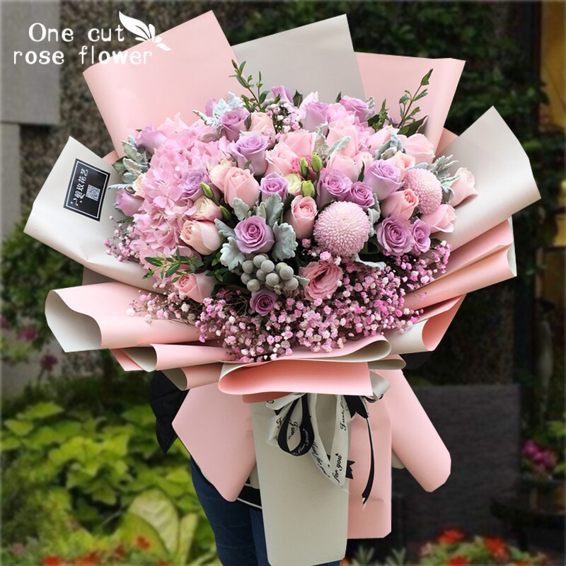 母亲节杭州鲜花速递同城玫瑰花绣球混搭花束生日花店订花送花爱人