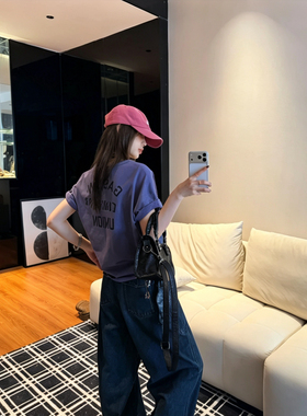 定义风格夏季新款美式复古宽松显瘦圆领短袖T恤女ZYT9548