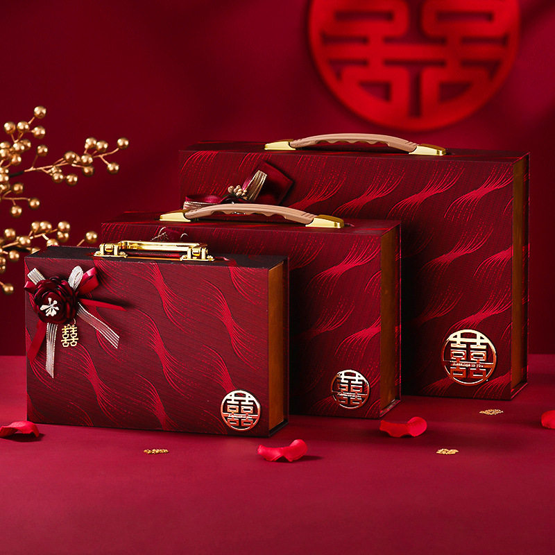 订婚彩礼钱盒子三金聘金盒定亲礼金箱装10万现金礼盒结婚用品