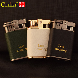 首领煤油打火机CF703创意防风复古老式按压式手工皮革磕头机