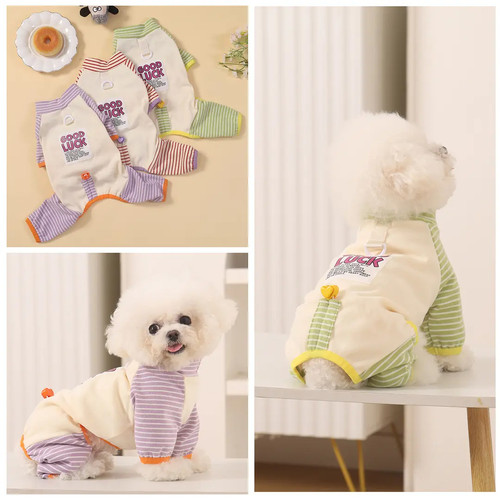 宠物衣服小型犬条纹暖绒四腿衣