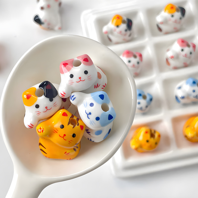 日式可爱猫咪陶瓷串珠材料diy手工手链手串散珠项链饰品散珠散批