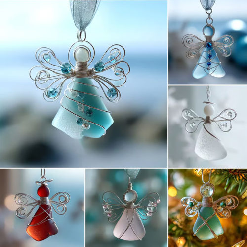 新品Sea glass angel ornament天使圣诞装饰亚克力圣诞树挂饰