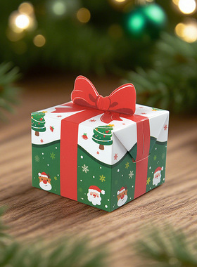 卡通可爱圣诞立体红色蝴蝶结糖果盒方形折叠礼品盒子10pcs/包