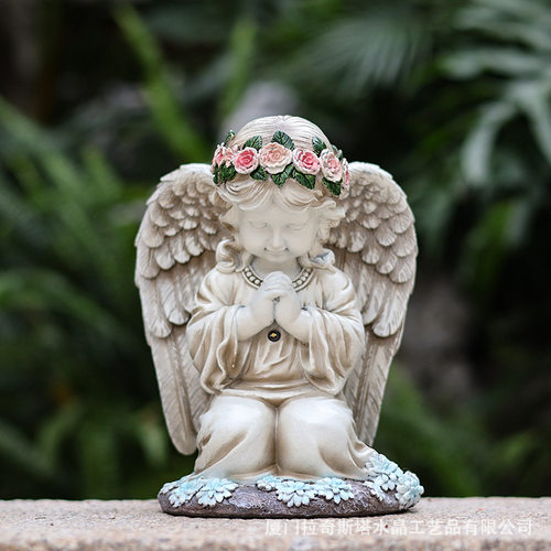 天使摆件花园户外太阳能庭院装饰灯花仙子树脂工艺品祈祷天使摆件